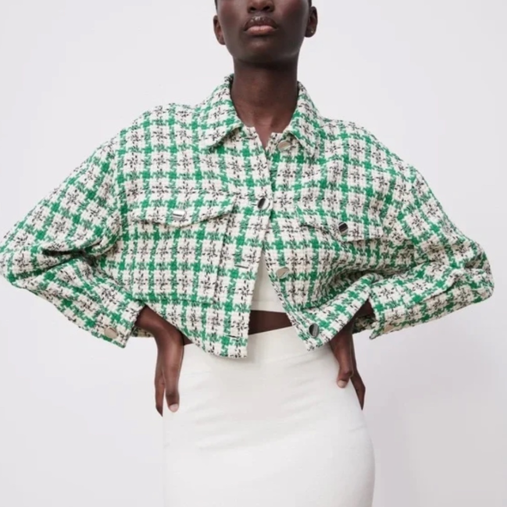 Zara Cropped Plaid Jacket, Size S